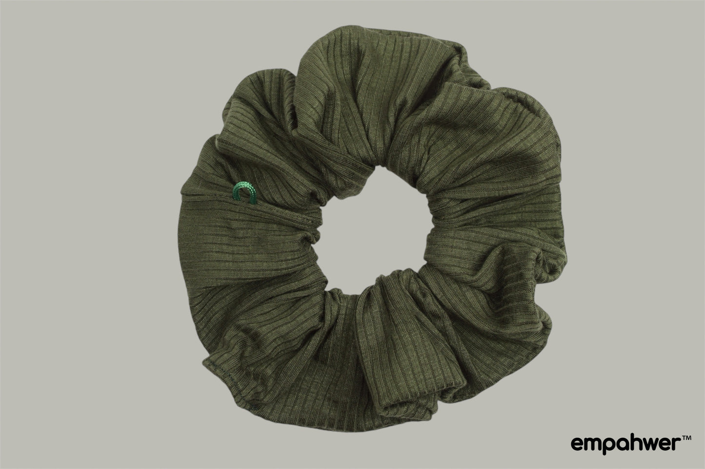 Ribbed Olive Green Scrunchie with the Go Loop – Soft Hair Accessory