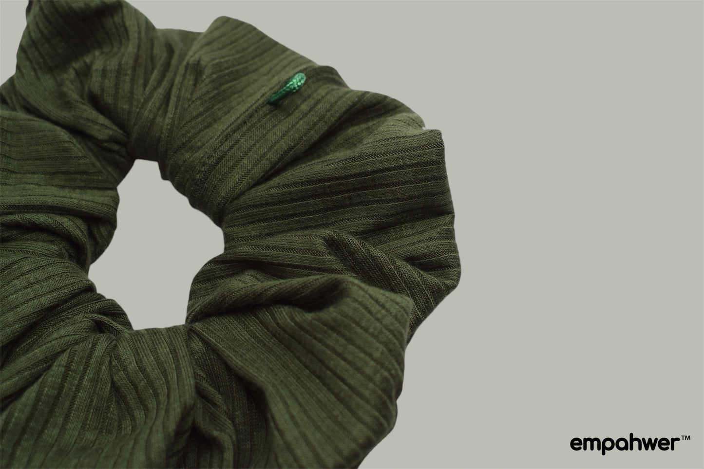 Ribbed Olive Green Scrunchie with the Go Loop – Soft Hair Accessory