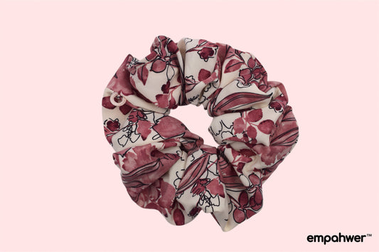 Floral Blush Scrunchie with the Go Loop - Pink and Cream Hair Accessory for Elegant Styles