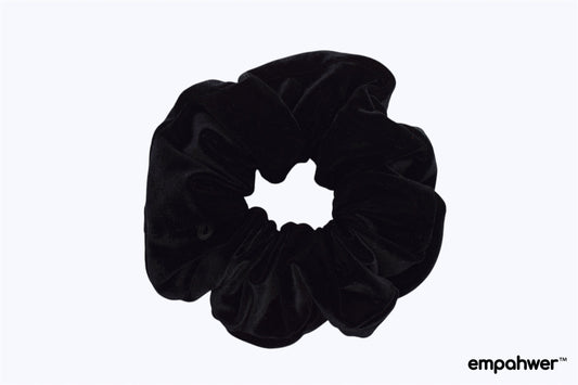 Classic Black Crush Velvet Scrunchie with the Go Loop - Elegant Hair Accessory for All-Day Comfort