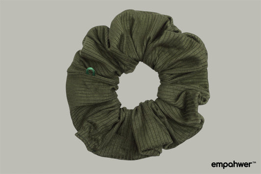 Ribbed Olive Green Scrunchie with the Go Loop – Soft Hair Accessory