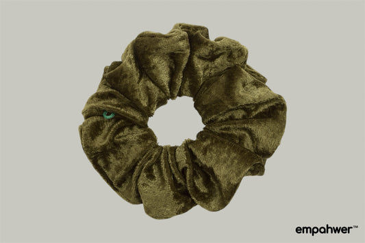Olive Green Panne Velvet Scrunchie with the Go Loop – Soft Hair Accessory