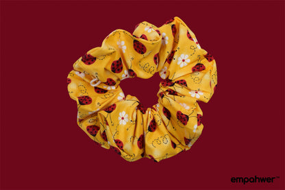 Yellow Ladybug Scrunchie with the Go Loop - Cute Floral Hair Accessory