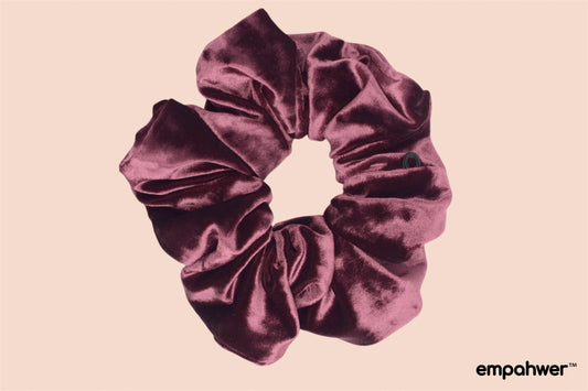 Burgundy Crush Velvet Scrunchie with the Go Loop – Luxe Hair Accessory