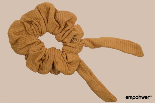 Mustard Yellow Scrunchie with Removable Bow Loop and the Go Loop – Versatile Hair Accessory