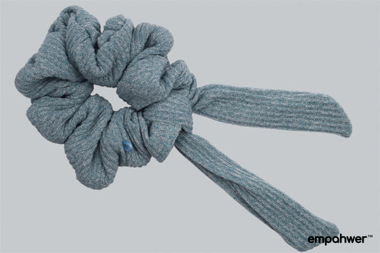Blue Knit Scrunchie with Removable Bow Loop and the Go Loop – Versatile Hair Accessory