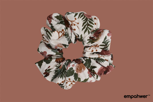 Floral Cream Scrunchie with the Go Loop – Elegant Hair Accessory