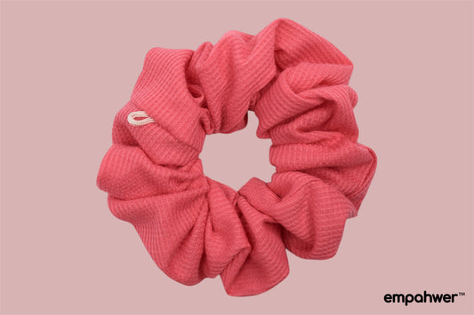 Ribbed Coral Pink Scrunchie with the Go Loop – Soft Hair Accessory