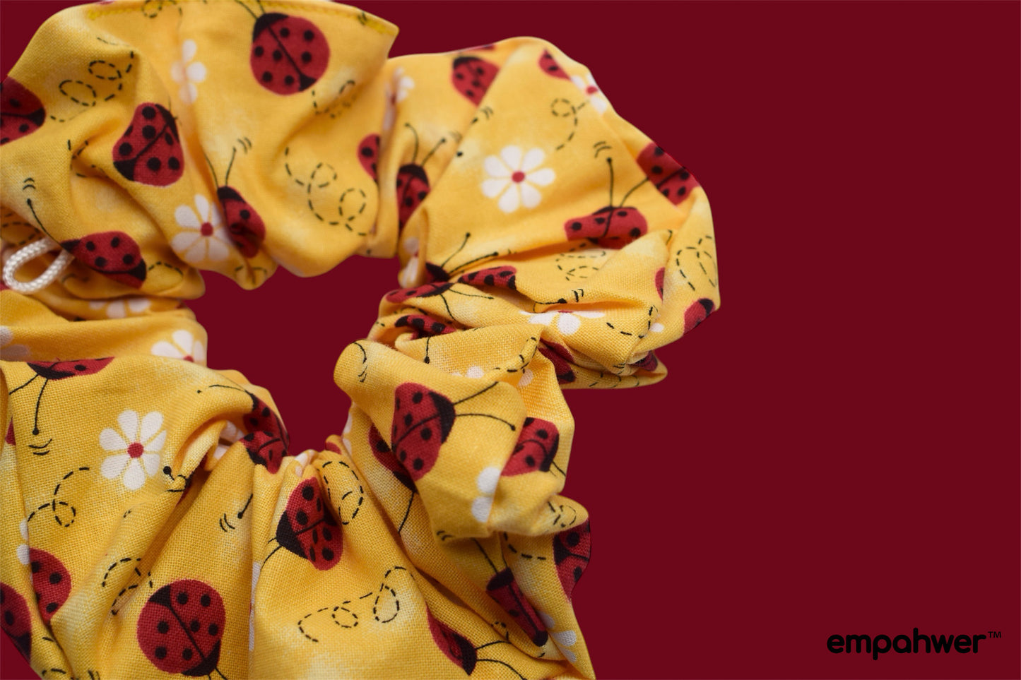 Yellow Ladybug Scrunchie with the Go Loop - Cute Floral Hair Accessory