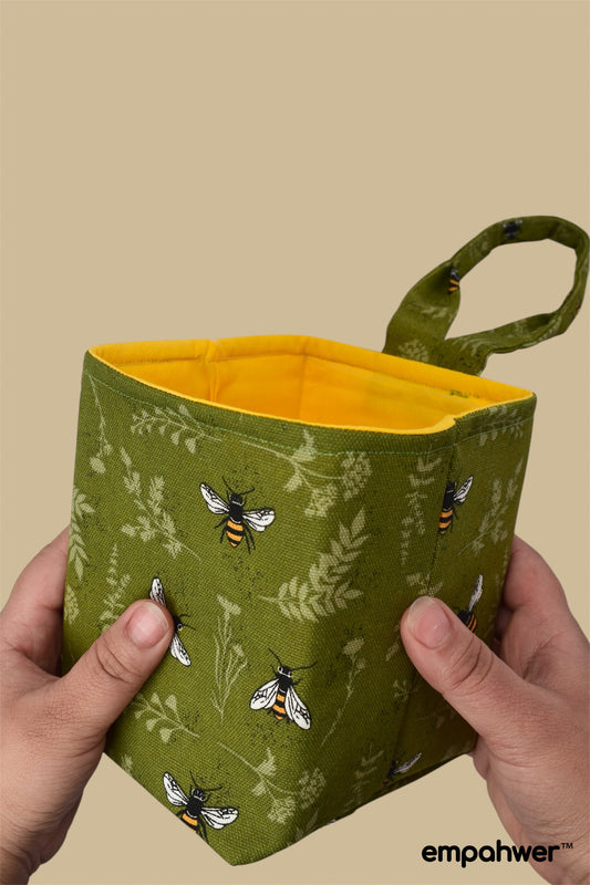 Bee Patterned Tissue Box Holder with Hanging Loop